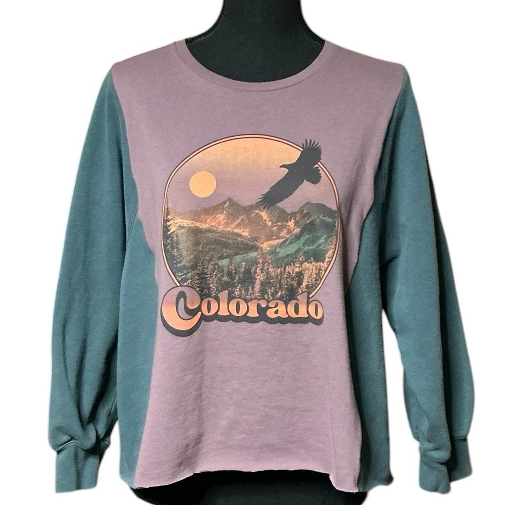 Colorado Graphic T Shirt Sweatshirt Upcycled Top Eagle Mountains Sun Moon